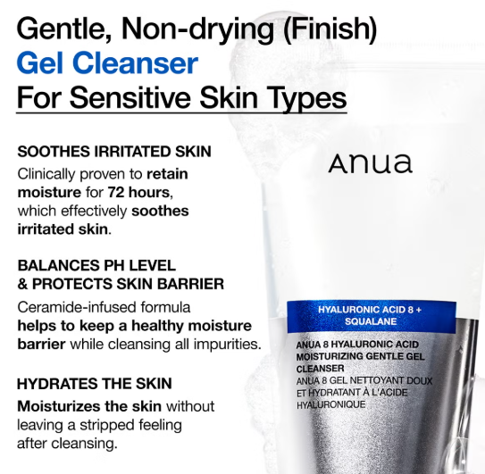 Anua 8 Hyalyronic Acid Moisturizing Gentle Gel Cleanser
